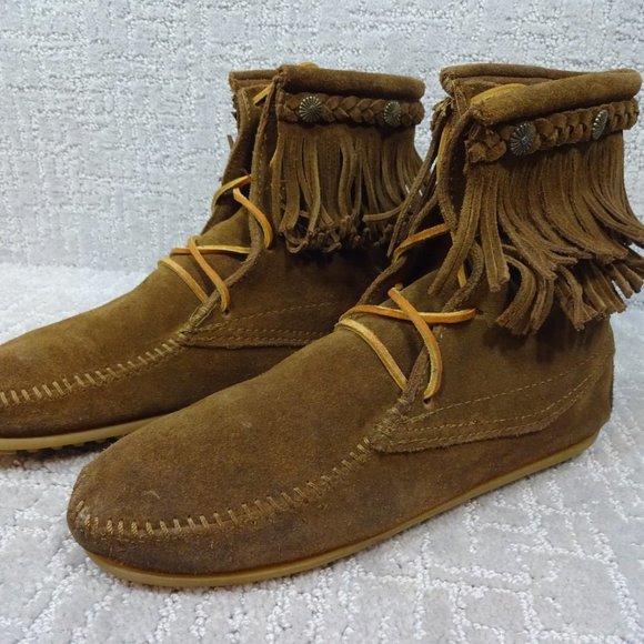 Minnetonka Tramper Womens Size 8 US Brown Suede Double Fringe Boots #623 - Picture 6 of 10